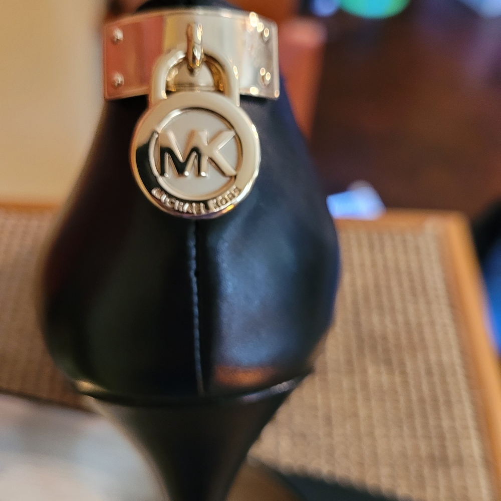 Women's Black High Heel Pumps with Gold Accent - Picture 3 of 5